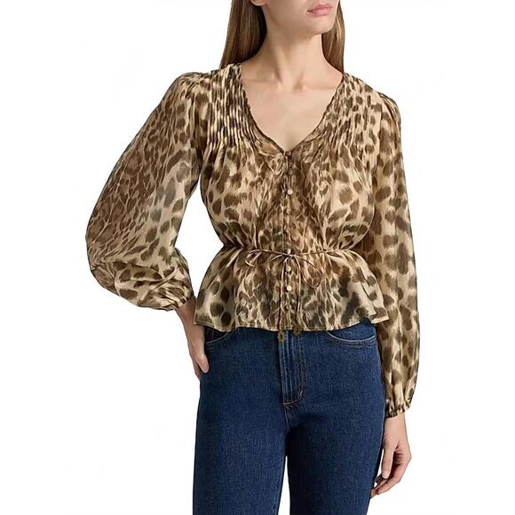 NEW SEA claude print long sleeve top in cream